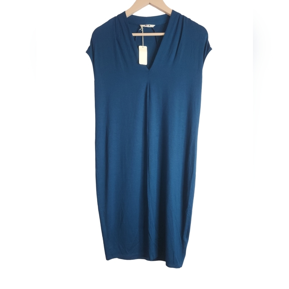 THREE DOTS V Neck Seamed Midsummer Nights Dress, Blue, M